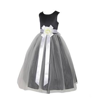 Black Plain Net Kids Girl Gowns 3