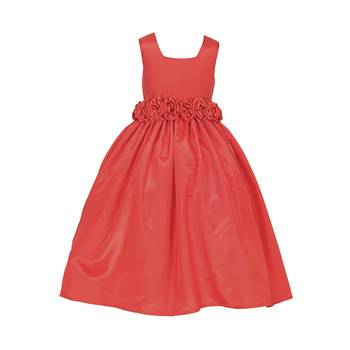 Red Plain Raw Silk Kids Girl Gowns 1