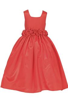 Red Plain Raw Silk Kids Girl Gowns