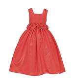 Red Plain Raw Silk Kids Girl Gowns