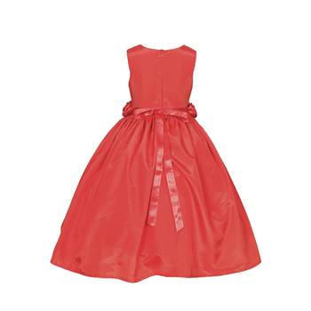 Red Plain Raw Silk Kids Girl Gowns 2