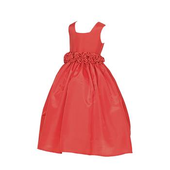 Red Plain Raw Silk Kids Girl Gowns 3