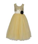 Gold Embroidered Net Kids Girl Gowns