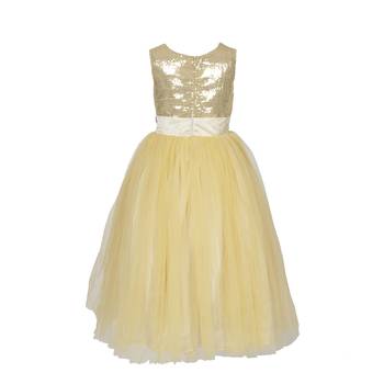 Gold Embroidered Net Kids Girl Gowns 2