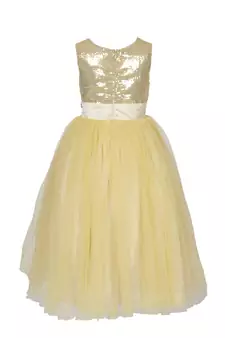 Gold Embroidered Net Kids Girl Gowns