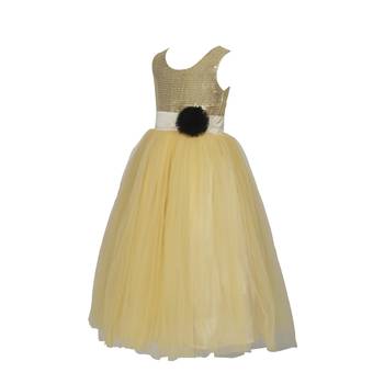 Gold Embroidered Net Kids Girl Gowns 3