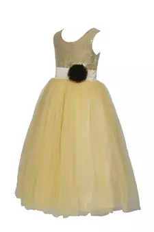 Gold Embroidered Net Kids Girl Gowns