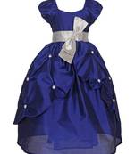Blue Plain Raw Silk Kids Girl Gowns