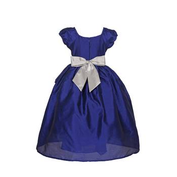 Blue Plain Raw Silk Kids Girl Gowns 2