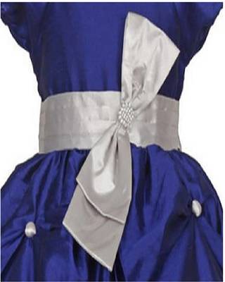 Blue Plain Raw Silk Kids Girl Gowns 3