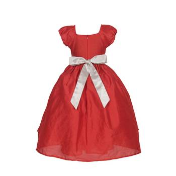 Red Plain Raw Silk Kids Girl Gowns 2