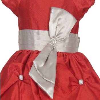 Red Plain Raw Silk Kids Girl Gowns 3