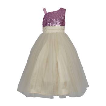 Gold Plain Net Kids Girl Gowns 1