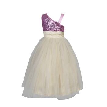 Gold Plain Net Kids Girl Gowns 2