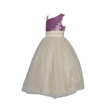 Gold Plain Net Kids Girl Gowns 3