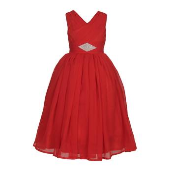 Red Plain Chiffon Kids Girl Gowns 1