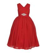 Red Plain Chiffon Kids Girl Gowns
