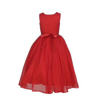 Red Plain Chiffon Kids Girl Gowns 2