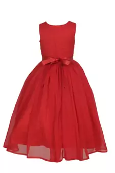 Red Plain Chiffon Kids Girl Gowns