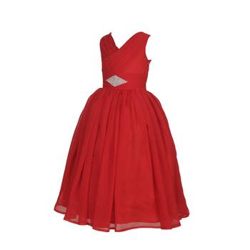 Red Plain Chiffon Kids Girl Gowns 3