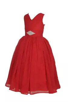 Red Plain Chiffon Kids Girl Gowns