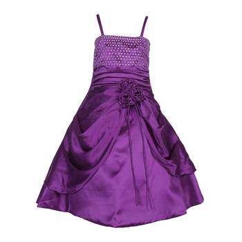 Purple Plain Satin Kids Girl Gowns 1