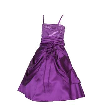Purple Plain Satin Kids Girl Gowns 3
