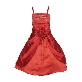 Red Plain Satin Kids Girl Gowns 1