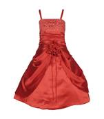 Red Plain Satin Kids Girl Gowns