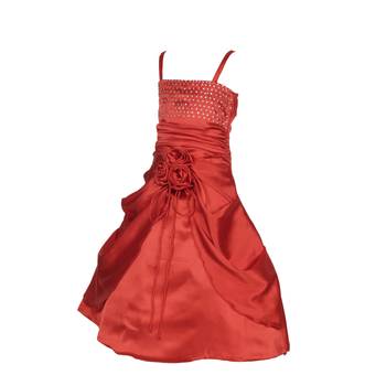 Red Plain Satin Kids Girl Gowns 3