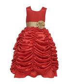 Red Plain Satin Kids Girl Gowns