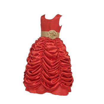 Red Plain Satin Kids Girl Gowns 3
