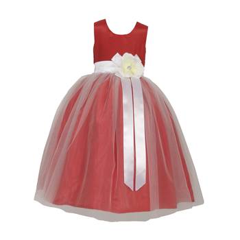 Red Plain Net Kids Girl Gowns 1