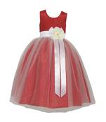 Red Plain Net Kids Girl Gowns