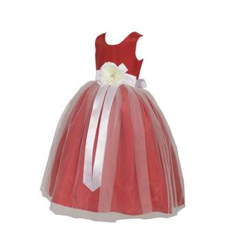 Red Plain Net Kids Girl Gowns 3
