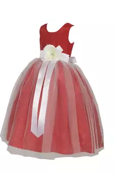 Red Plain Net Kids Girl Gowns