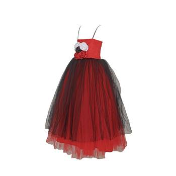 Red Plain Net Kids Girl Gowns 3