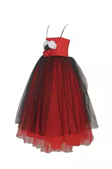 Red Plain Net Kids Girl Gowns