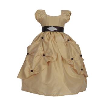 Gold Plain Raw Silk Kids Frocks 1