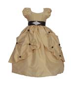 Gold Plain Raw Silk Kids Frocks