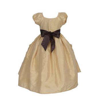 Gold Plain Raw Silk Kids Frocks 2