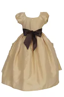 Gold Plain Raw Silk Kids Frocks