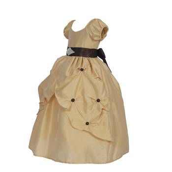 Gold Plain Raw Silk Kids Frocks 3