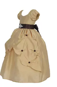 Gold Plain Raw Silk Kids Frocks