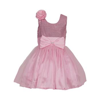 Pink Plain Net Kids Frocks 1