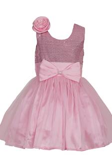 Pink Plain Net Kids Frocks