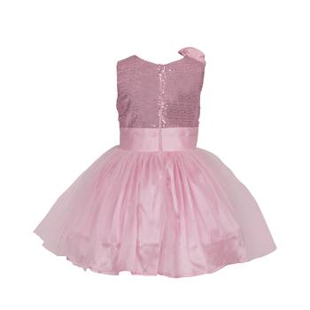 Pink Plain Net Kids Frocks 2