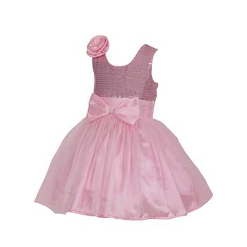 Pink Plain Net Kids Frocks 3