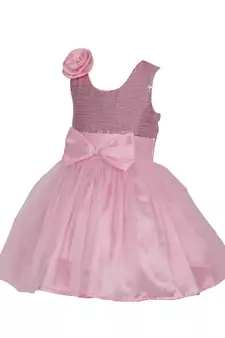 Pink Plain Net Kids Frocks