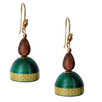 Dark Green Quilled Jhumkas 1